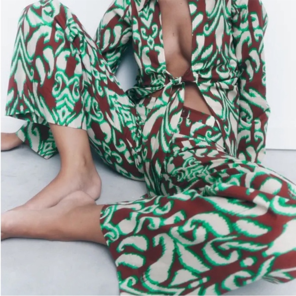 Zara The Selena Cotton Printed Straight leg Pant NWT